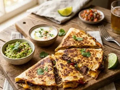 steak quesadilla recipe with melted cheese and guacamole